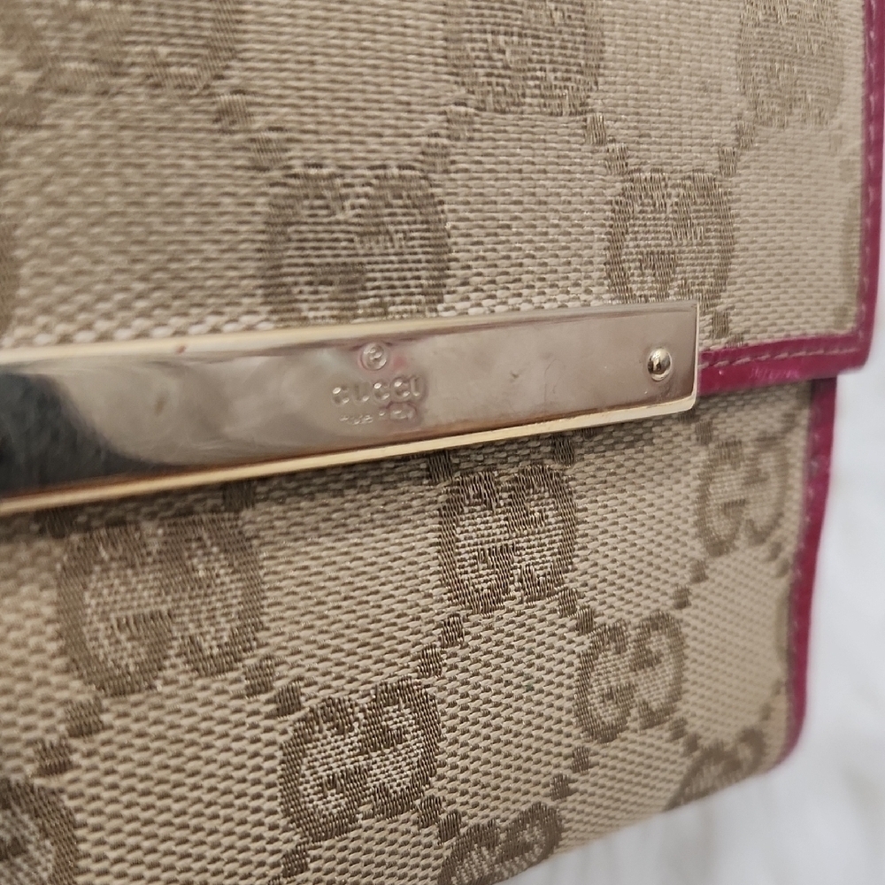 🤎▪️Gucci▪️ Beige and Red Women's Canvas Red Leather Trim Wallet - Picture 3 of 16